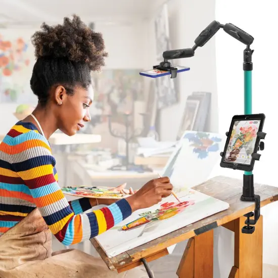 Remarkable Creator Pro+Plus Overhead Phone or Camera Mount with Tablet Holder and Ring Light, Clamp Mount, Teal, by Arkon Mounts CLAMPRCBTL {4}