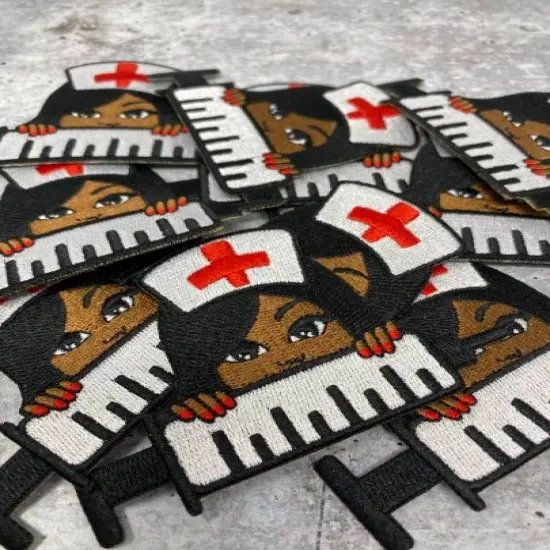 "Peek-a-boo Nurse" w/Needle Small Patch, Embroidery, Iron-on Exclusive Applique, Size 3" inches {4}