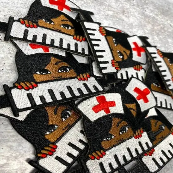 "Peek-a-boo Nurse" w/Needle Small Patch, Embroidery, Iron-on Exclusive Applique, Size 3" inches {3}