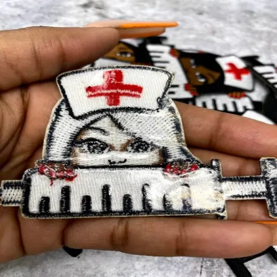 "Peek-a-boo Nurse" w/Needle Small Patch, Embroidery, Iron-on Exclusive Applique, Size 3" inches {2}