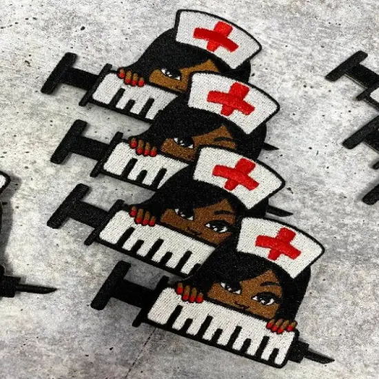 "Peek-a-boo Nurse" w/Needle Small Patch, Embroidery, Iron-on Exclusive Applique, Size 3" inches {5}