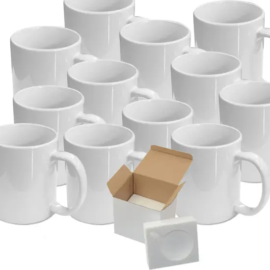 Case of 12 11oz Sublimation Mugs With Gift Mug Box. Mugs - Cardboard Box with Foam Supports {1}