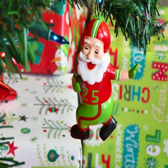 Touchdown Santa Christmas Sports Football Ornament (Xmas Colors) {4}
