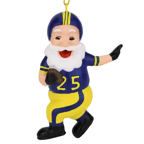 Touchdown Santa Christmas Sports Football Ornament (Blue & Yellow) {1}