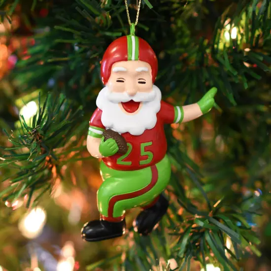 Touchdown Santa Christmas Sports Football Ornament (Xmas Colors) {5}