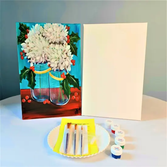 Christmas Paint Kit - Festive Hydrangeas Acrylic Painting Kit & Video Lesson, Art Gift Set, DIY Christmas Craft, Paint At Home, Beginner Painting, aint Party {2}