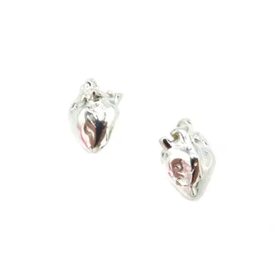 Tiny Anatomical Heart Charms (K655) (4x) Rhodium plated {1}
