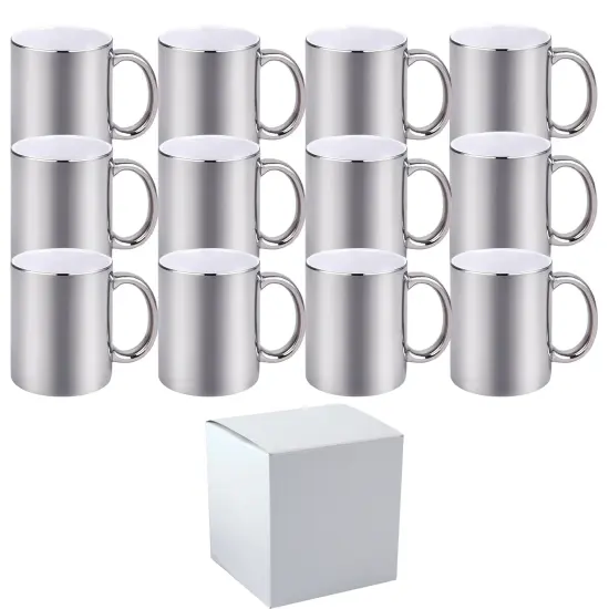 12 PACK 11 oz. METALLIC SILVER outer & Handle- Ceramic Sublimation Mugs - Professional Grade - With Individual White Gift Boxes {1}