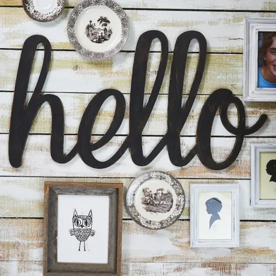 18 in. Unfinished Wooden Cursive "Hello" Sign {3}