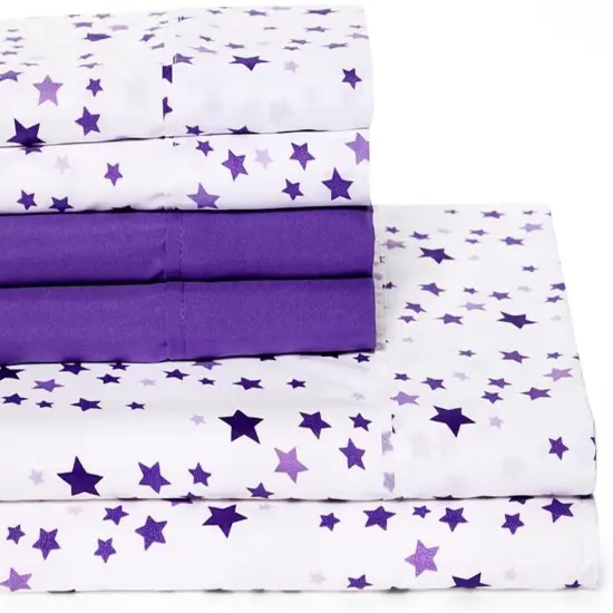 American Home Collection Stars Bedding Sheets & Pillowcases Set Brushed Microfiber Wrinkle Free Sheet Set Purple {2}