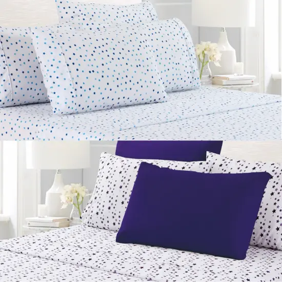 American Home Collection Stars Bedding Sheets & Pillowcases Set Brushed Microfiber Wrinkle Free Sheet Set Purple {6}