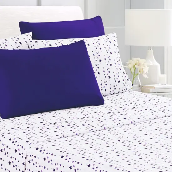 American Home Collection Stars Bedding Sheets & Pillowcases Set Brushed Microfiber Wrinkle Free Sheet Set Purple {1}