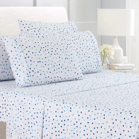American Home Collection Stars Bedding Sheets & Pillowcases Set Brushed Microfiber Wrinkle Free Sheet Set Blue {1}
