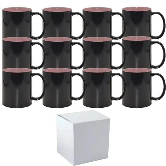 12 PACK 11 oz Magic Mugs PINK INNER Professional Grade Sublimation Mug- Sublimation Series - With Individual White Gift Boxes {1}