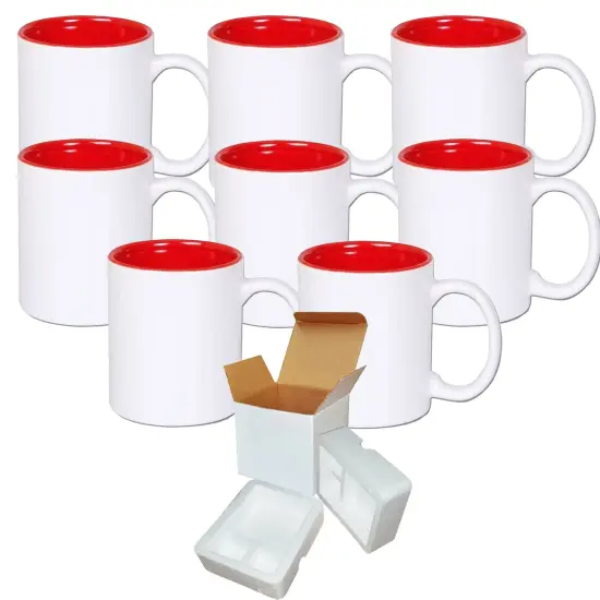 8 PACK 11 oz. Ceramic Mug - Two-Tone - Red - Cardboard Box with Foam Supports {1}