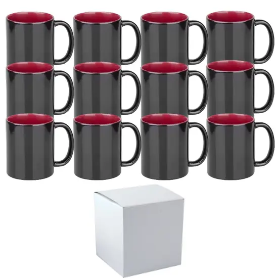12 PACK 11 oz Magic Mugs RED INNER Professional Grade Sublimation Mug- Sublimation Series - With Individual White Gift Boxes {1}
