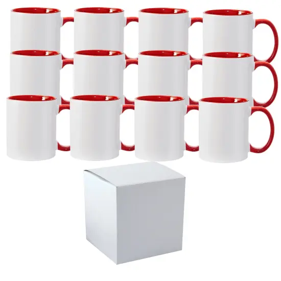 12 Pcs 11OZ Red Inner & Handle Sublimation Mugs With Individual White Boxes {1}