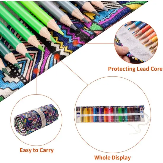 48 holes Canvas Pencil Wrap, Ethnic Style Roll Up Organizer Storage Pencils Pouch {2}