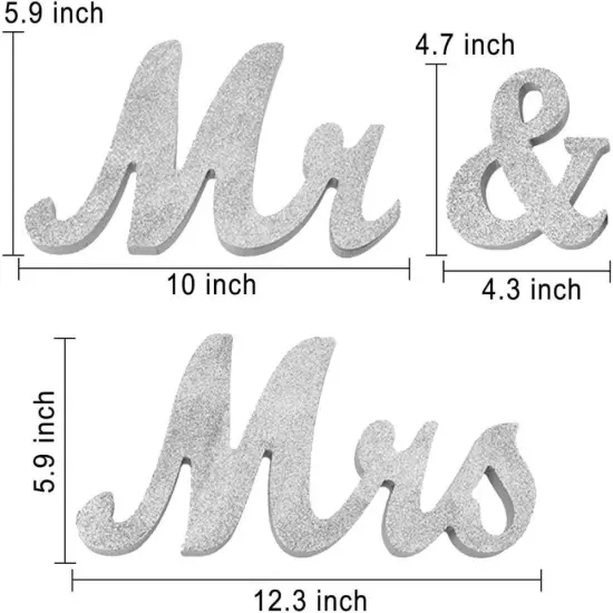 Silver Glitter Mr and Mrs Sign Wooden Mr and Mrs Sign Letters Wedding Sweetheart {2}