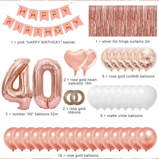 40th Birthday Decorations &ndash; Rose Gold Balloons Set for Party and Celebration {2}