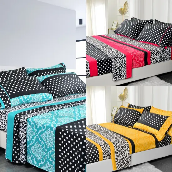 American Home Collection Patchwork Bedding Sheets & Pillowcases Set Brushed Microfiber Wrinkle Free Sheet Set Yellow {5}