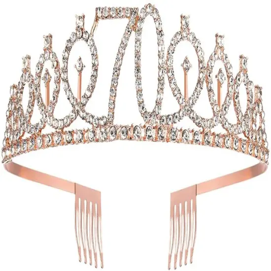 70th Birthday Tiara and Glitter Sash Rose Gold Woman {4}