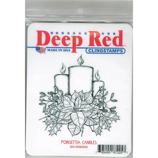 Deep Red Stamps Poinsettia Candles Rubber Cling Stamp 3.1 x 3 inches {2}