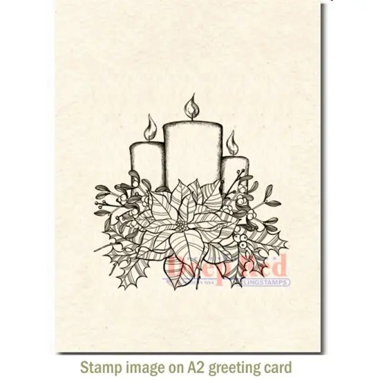Deep Red Stamps Poinsettia Candles Rubber Cling Stamp 3.1 x 3 inches {3}