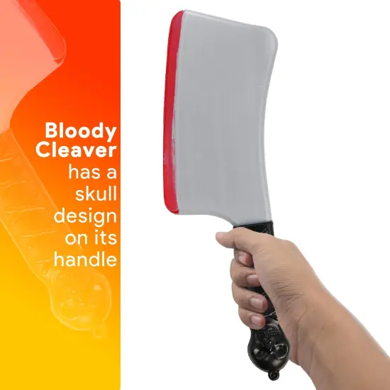 Bloody Cleaver Costume Knife - Fake Weapon Meat Cleaver Prop with Blood and Jolly Roger Handle {2}