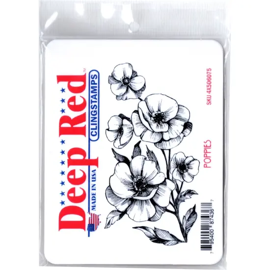 Deep Red Stamps Poppies Rubber Cling Stamp 2.2 x 4.2 inches {2}