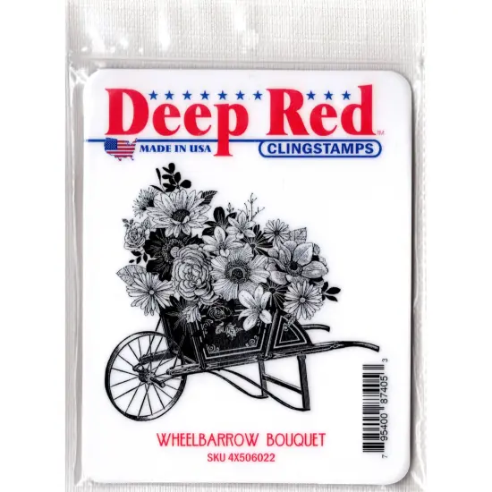 Deep Red Stamps Wheelbarrow Bouquet Rubber Cling Stamp 3.2 x 3.1 inches {2}