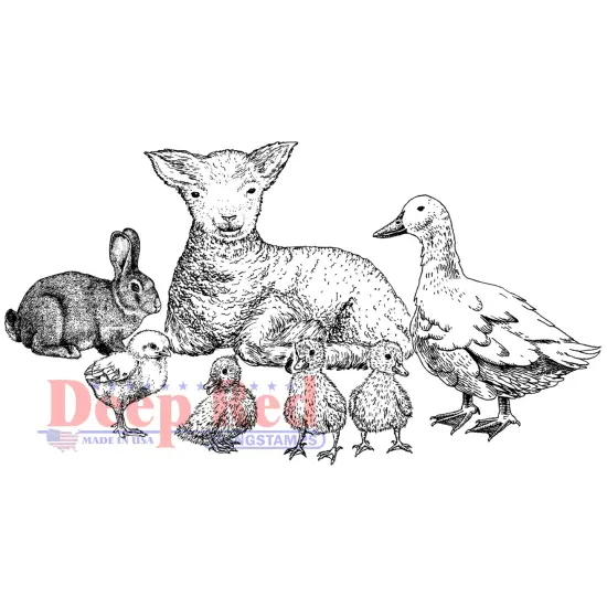 Deep Red Stamps Baby Farm Animals Rubber Cling Stamp 4.1 x 2.2 inches {1}