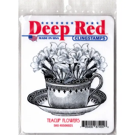 Deep Red Stamps Teacup Flowers Rubber Cling Stamp 3.3 x 3.1 inches {2}