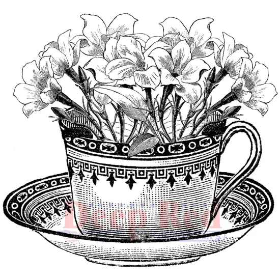 Deep Red Stamps Teacup Flowers Rubber Cling Stamp 3.3 x 3.1 inches {1}
