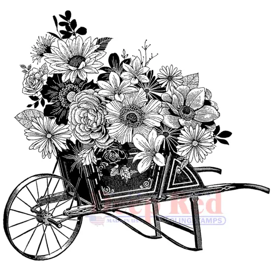 Deep Red Stamps Wheelbarrow Bouquet Rubber Cling Stamp 3.2 x 3.1 inches {1}