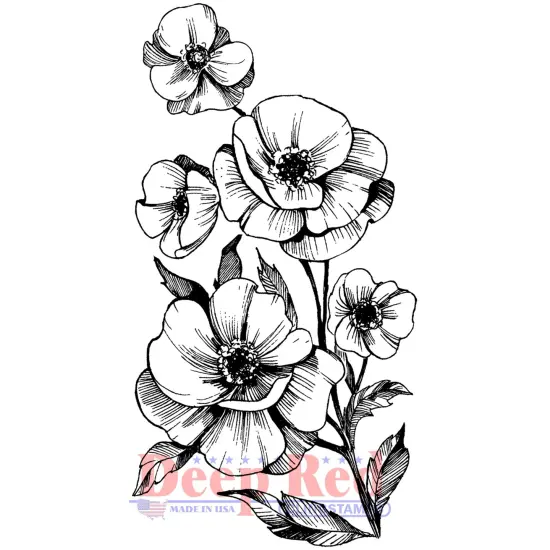 Deep Red Stamps Poppies Rubber Cling Stamp 2.2 x 4.2 inches {1}