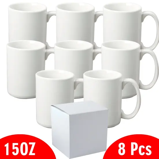 8 Pcs 15OZ El Grande White Sublimation Mugs With White Boxes {2}