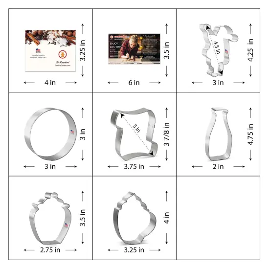 CookieCutter.com 6 Piece Christmas Santa Cookie Cutter Set Scroll, Milk Bottle, Waving Santa, Circle Cookie, Cookie Jar, Coffee Mug, Metal Shapes Made in USA, Silver {4}