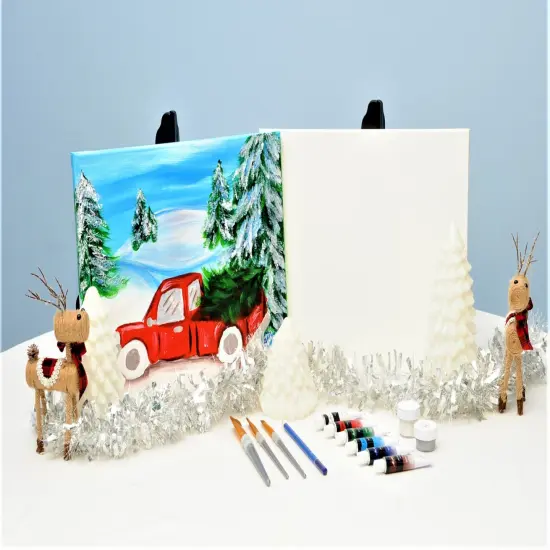 Christmas Paint Kit - Christmas Truck Ride Acrylic Painting Kit & Video Lesson, Art Gift Set, DIY Christmas Craft, Beginner Painting, Paint At Home, Paint Party {2}