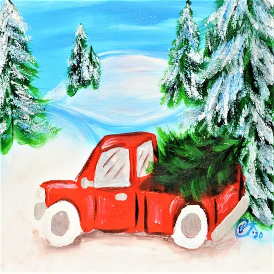 Christmas Paint Kit - Christmas Truck Ride Acrylic Painting Kit & Video Lesson, Art Gift Set, DIY Christmas Craft, Beginner Painting, Paint At Home, Paint Party {1}