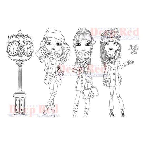 Deep Red Stamps City Girls Winter Time Rubber Cling Stamp 4 x 6 inches {1}