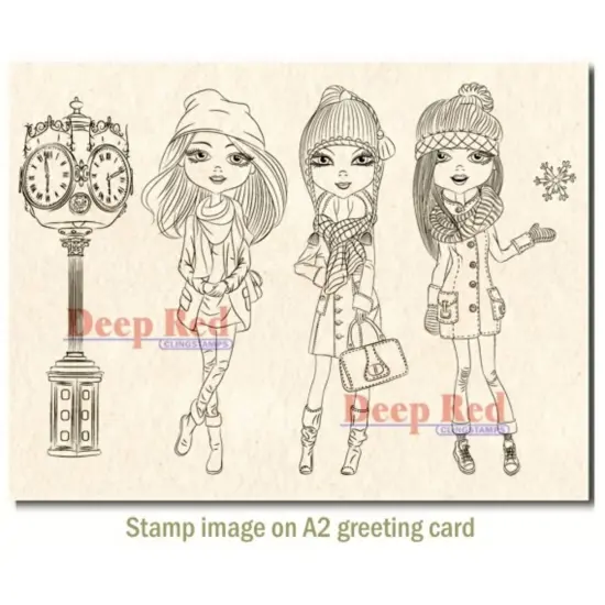 Deep Red Stamps City Girls Winter Time Rubber Cling Stamp 4 x 6 inches {3}