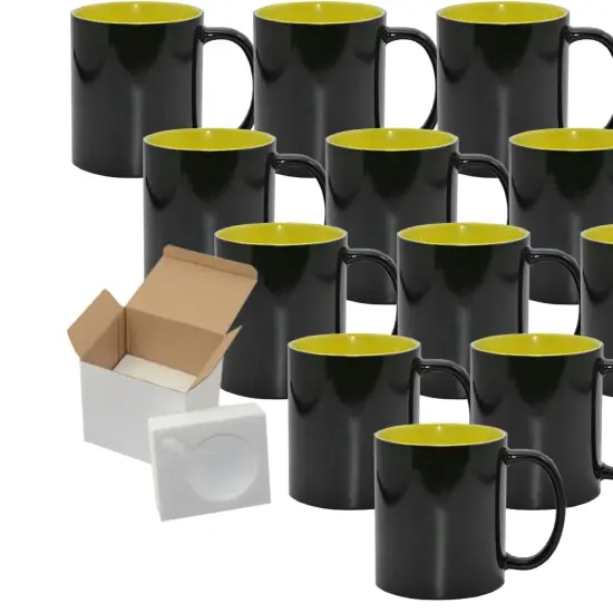12 Pack 11oz Yellow Inner Magic Color Charging Sublimation Mugs - Cardboard Box with Foam Supports {1}