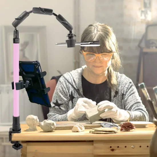 Remarkable Creator Pro+Plus Overhead Phone or Camera Mount with Tablet Holder and Ring Light, Clamp Mount, Pink, by Arkon Mounts CLAMPRCBPK {4}