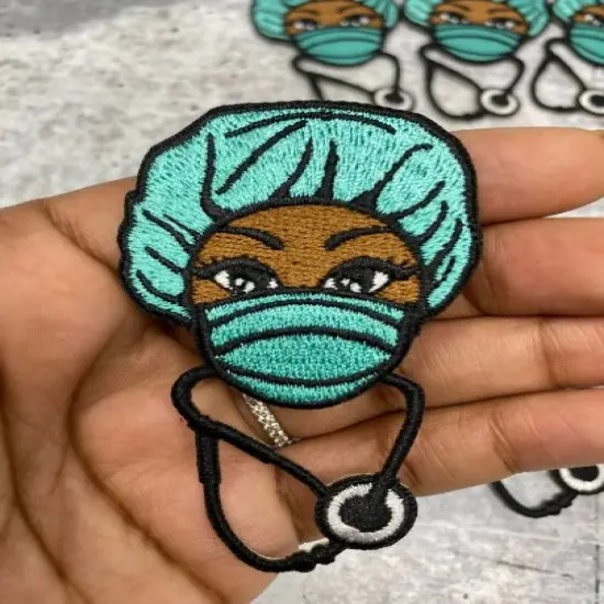 "Surgical Queen" w/ Stethoscope, Embroidery, Iron-on Exclusive Applique, Small Patch, Size 3" inches {1}