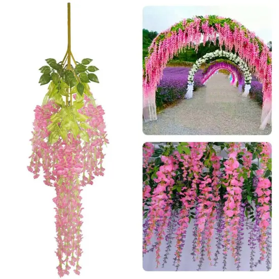 12pcs Artificial Wisteria Vine Hanging Rattan Garland Silk Flower for Wedding Party Home Garden Outdoor Ceremony Floral D&eacute;cor, Pink {3}