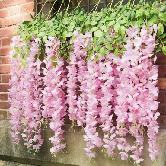 12pcs Artificial Wisteria Vine Hanging Rattan Garland Silk Flower for Wedding Party Home Garden Outdoor Ceremony Floral D&eacute;cor, Pink {2}