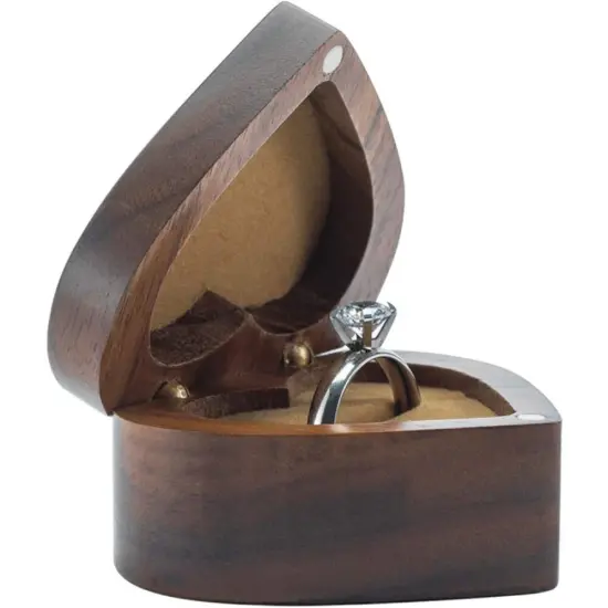 Wooden Ring Box Engagement Heart Shaped Proposal Bridal Wedding Ceremony Black Walnut Wood {3}