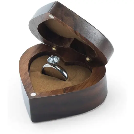Wooden Ring Box Engagement Heart Shaped Proposal Bridal Wedding Ceremony Black Walnut Wood {1}