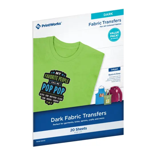 Printworks Dark T-Shirt Transfers for Inkjet Printers, 20 Sheets, 8 &frac12;&rdquo; x 11&rdquo; (00545-1) {1}